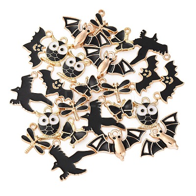24Pcs 6 Styles Light Gold Alloy Enamel Pendants ENAM-FP0002-40-1