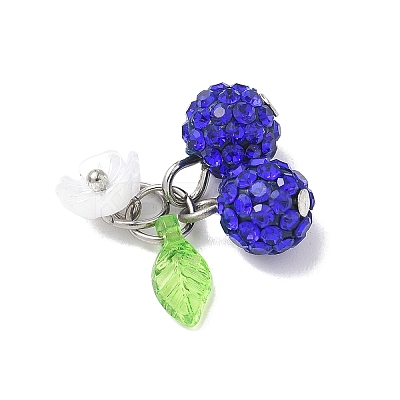Handmade Polymer Clay Rhinestone Cherry Pendants PALLOY-JF03868-01-1