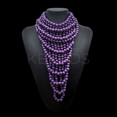 Round Wood Beaded  Multi Layered Bib Necklaces for Women FS-WG9E278-10-1