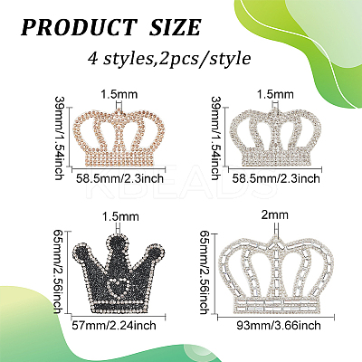 8Pcs 4 Style Crown Shape with Heart Hotfix Rhinestone DIY-FG0004-26-1