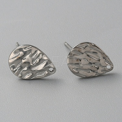 304 Stainless Steel Textured Geometry Stud Earring Findings with Hole STAS-WH0027-54J-1