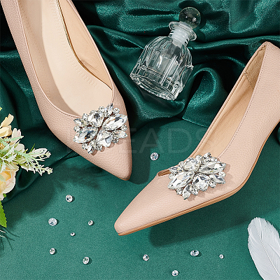 1 Pair Flower Alloy Glass Rhinestone Shoe Decorations FIND-FG0003-37-1