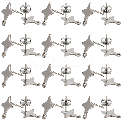 60Pcs Star Shape 201 Stainless Steel Stud Earrings Findings STAS-SC0007-96-1