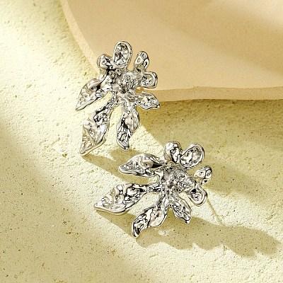 304 Stainless Steel Flower Stud Earrings for Women EJEW-U023-08P-1