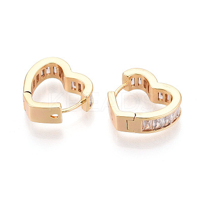 Brass Micro Pave Clear Cubic Zirconia Heart Hoop Earrings EJEW-T048-27G-1