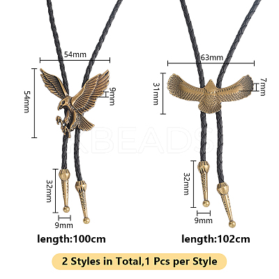 2Pcs 2 Styles Alloy Eagle Pendant Bolo Tie Necklaces NJEW-HY0001-16-1