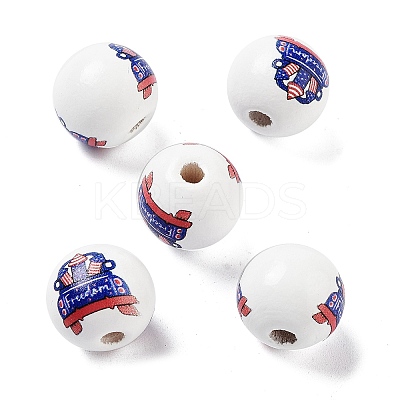 Independence Day Theme Wood European Beads WOOD-M011-07B-1