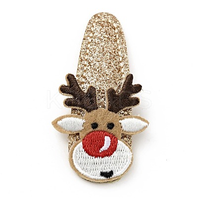 Christmas Deer Glitter Gretel Fabric with PU leather Snap Hair Clips PHAR-G006-05P-1
