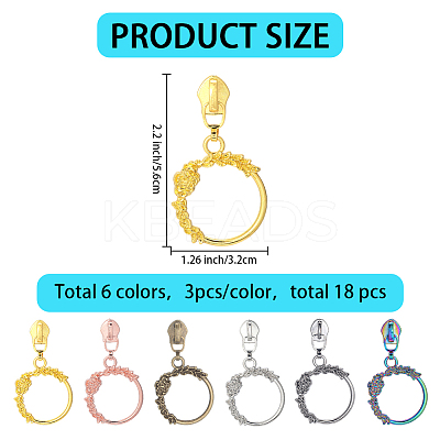 18Pcs 6 Colors Alloy Zipper Sliders with Wreath Charm FIND-GF0008-40-1
