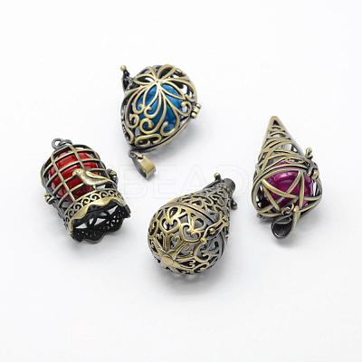 Rack Plating Brass Cage Pendants KK-F722-48AB-RS-1