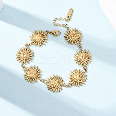 Textured  304 Stainless Steel Sun Link Chain Bracelets for Women BJEW-K293-06C-G-1