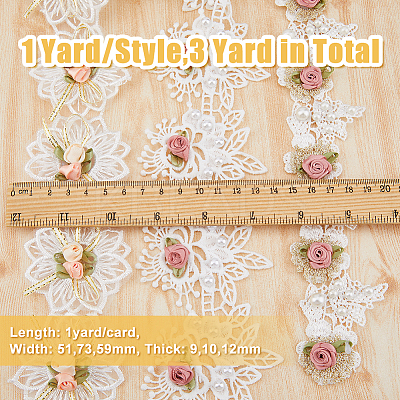 3 Yards 3 Styles Polyester Handmade Flower Lace Ribbons OCOR-DC0001-01-1
