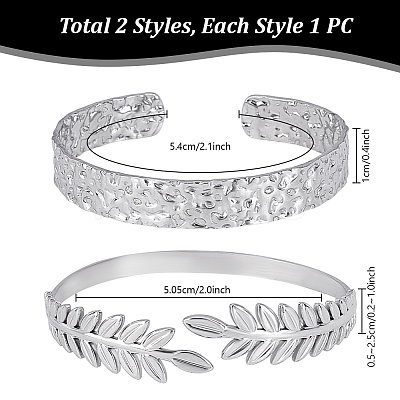 2Pcs 2 Styles 304 Stainless Steel Cuff Bangles BJEW-PH0004-49-1