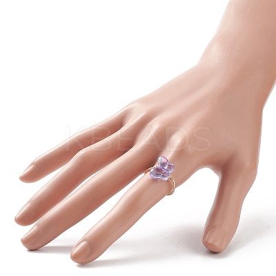 Glass Butterfly Beaded Finger Rings RJEW-JR00537-1