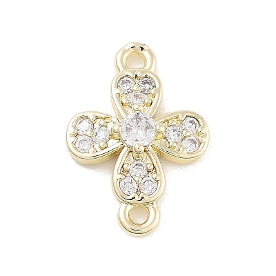 Brass Pave Clear Cubic Zirconia Flower Links Connector Charms LS-KK-Z061-02G-02-1