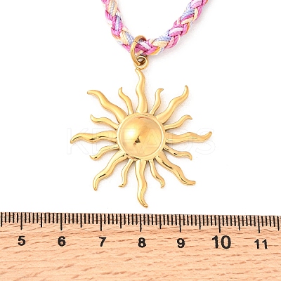 304 Stainless Steel Sun Pendant Braided Polyester Cord Necklaces for Women NJEW-F349-01G-1