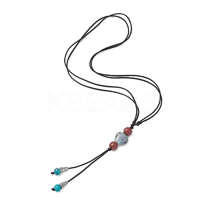 3Pcs 3 Styles Retro Glass & Porcelain & Alloy Snake Adjustable Nylon Cord Y Necklaces for Women NJEW-JN05360-1