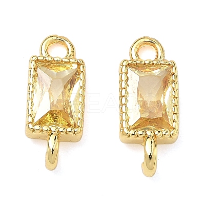 Brass Pave Cubic Zirconia Rectangle Connector Charms KK-P348-10G-1