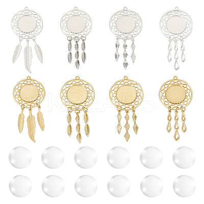 DIY Blank Dome Woven Net/Web with Feather Alloy Pendant Making Kits DIY-TA0011-22-1