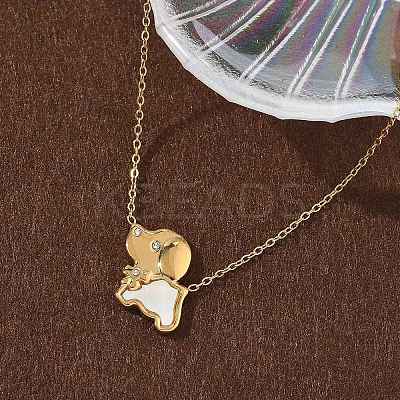 304 Stainless Steel White Enamel & Crystal Rhinestone Dog Pendant Necklaces for Women NJEW-M101-03G-1