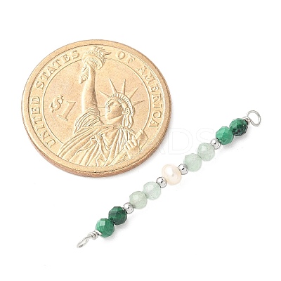 Faceted Round Natural Green Aventurinee & Malachite & Potato Natural Cultured Freshwater Pearl Beaded Connector Charms PALLOY-JF03532-03-1