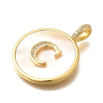Rack Plating Brass Micro Pave Clear Cubic Zirconia Pendants with Shell KK-M309-42G-C-1