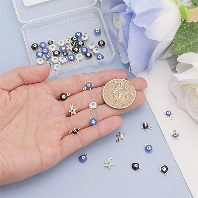 54Pcs 9 Style 304 Stainless Steel Evil Eye Enamel Charms STAS-CA0002-06-1