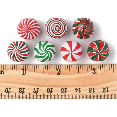 42Pcs 7 Colors Christmas Theme Printed Natural Wooden Beads WOOD-FS0001-04-1
