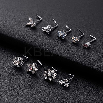 316L Surgical Stainless Steel Pearl Pink Cubic Zirconia L-Shaped Nose Rings WG135CD-17-1