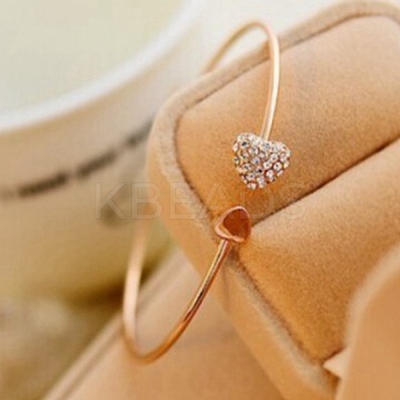 Double Heart Alloy Rhinestone Cuff Bangles for Women WGD430F-03-1
