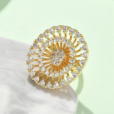 Brass Micro Pave Cubic Zirconia Adjustable Open Cuff Rings RJEW-V009-03G-1