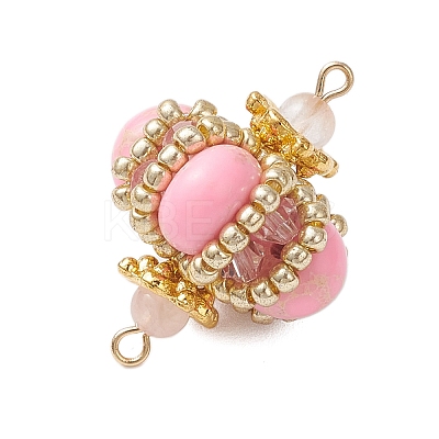 Dyed Synthetic Imperial Jasper & Handmade Glass Seed Beaded Rhombus Connector Charms PALLOY-MZ00960-03-1
