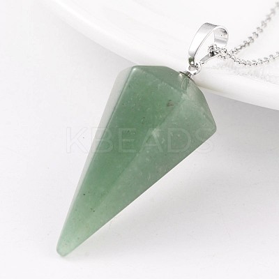 Cone Pendulum Platinum Tone Brass Green Aventurine Pendants G-F267-05B-1