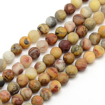 Frosted Natural Crazy Lace Agate Round Bead Strands G-M063-8mm-02-1