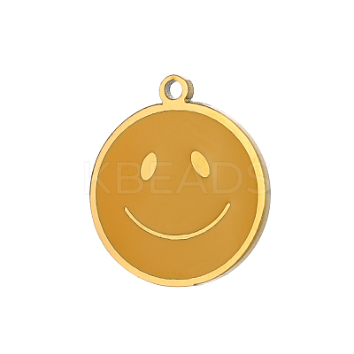 Smiling Face Charms 304 Stainless Steel Enamel Pendants STAS-OY004-17G-1