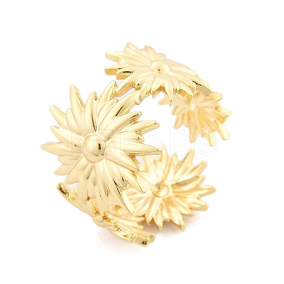 Flower Brass Cuff Rings for Women RJEW-B119-14G-03-1