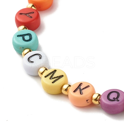 Flat Round with Letter Beaded Stretch Bracelet for Women BJEW-JB07553-01-1