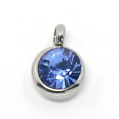 Trendy Original Color 304 Stainless Steel Grade A Rhinestone Flat Round Charm Pendants RB-M030-06I-1