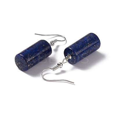 Natural Lapis Lazuli Cylindrical Dangle Earrings EJEW-D188-01P-03-1