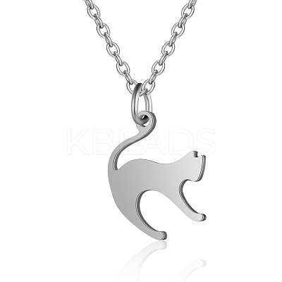 Non-Tarnish 201 Stainless Steel Kitten Pendant Necklaces LS-NJEW-T009-JN126-40-1-1