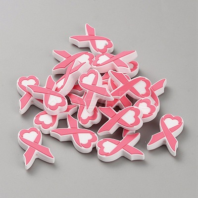 October Breast Cancer Pink Awareness Ribbon Silicone Beads SIL-WH20002-001B-1