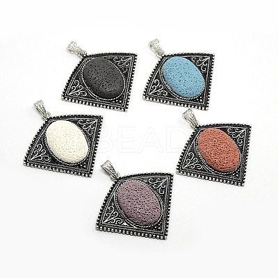 Fan Shaped Platinum Plated Alloy Lava Rock Stone Pendants G-M047-01-1