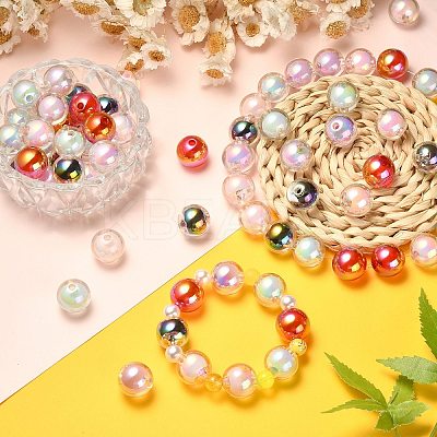100Pcs UV Plating Transparent Rainbow Iridescent Acrylic Beads TACR-CJ0001-59-1