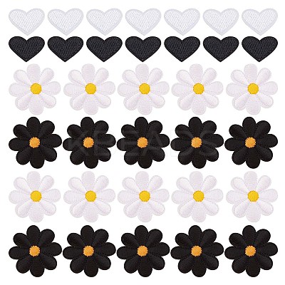 60Pcs 4 Style Sunflower & Love Heart Shape Computerized Embroidery Cloth Iron on/Sew on Patches DIY-GF0006-77-1