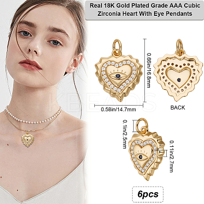 6Pcs Brass Micro Pave Clear & Blue Grade AAA Cubic Zirconia Pendants ZIRC-BBC0002-94-1