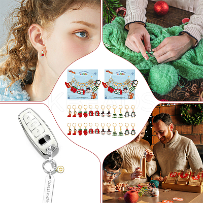 Alloy Enamel Tree & Gifts Box & Penguin & Snowman & Stocking & Glove Pendant Locking Stitch Markers HJEW-AB00066-1