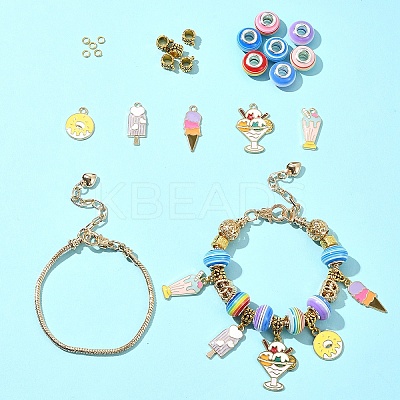 DIY Ice Cream Alloy Enamel & Rondelle Resin European Style Bracelet Making Kits DIY-FS0007-25-1