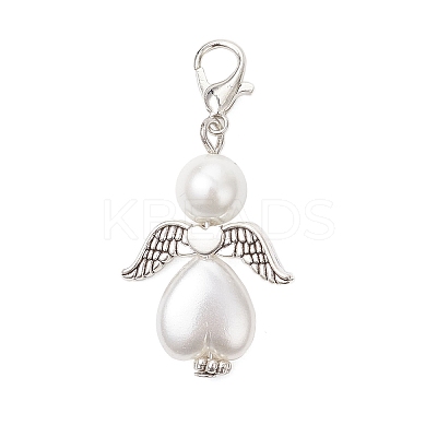 Heart Angel Glass Pearl & ABS Plastic Imitation Pearl Pendant Decorations HJEW-JM03565-02-1