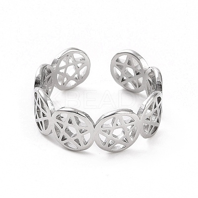 Non-Tarnish 304 Stainless Steel Star of David Open Cuff Ring for Women LS-RJEW-C053-01P-1