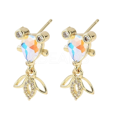 Brass Micro Pave Cubic Zirconia Fish Dangle Stud Earrings EJEW-K320-01G-23-1